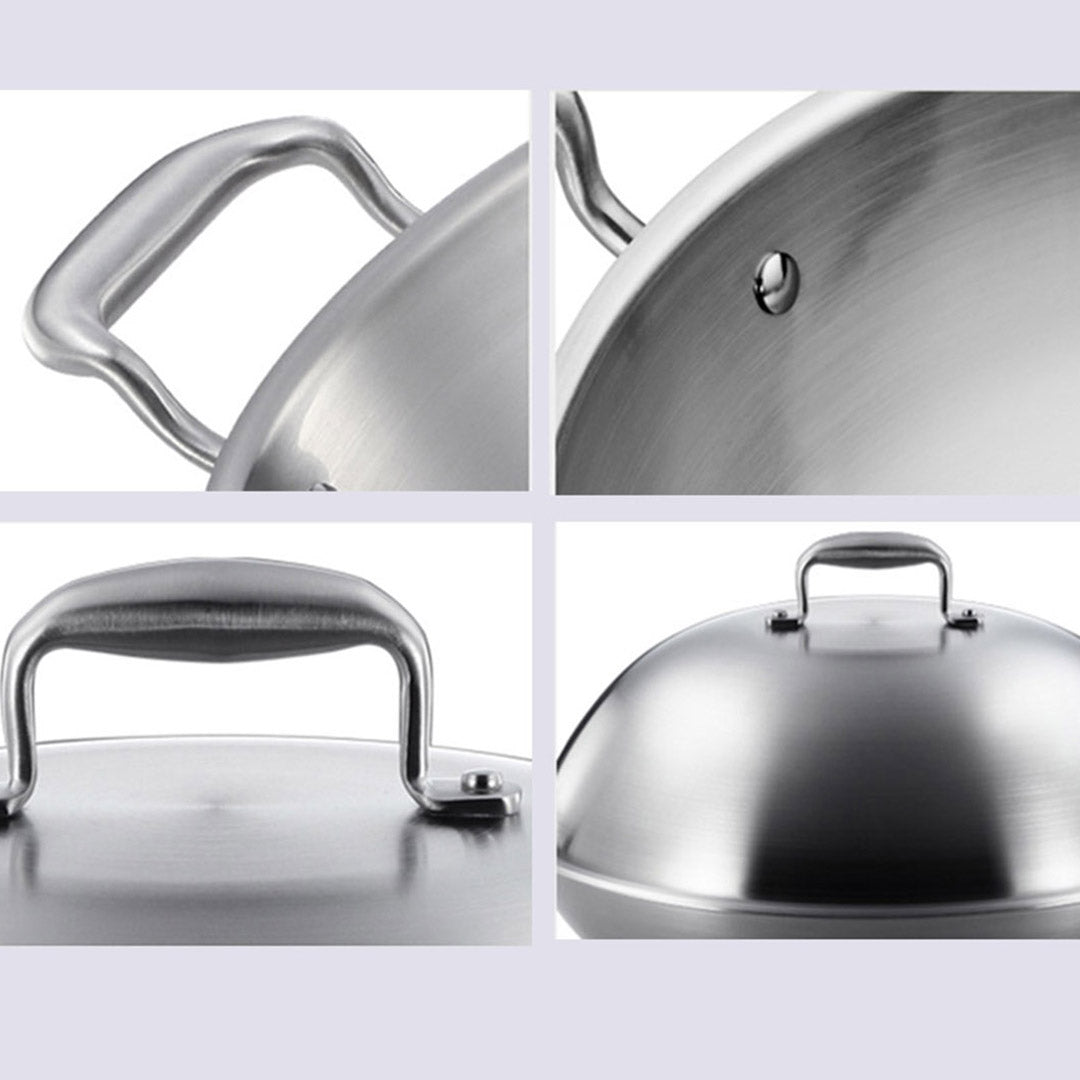 SOGA 3-Ply 38cm Stainless Steel Double Handle Wok Frying Fry Pan Skillet with Lid