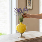 SOGA 2x 38cm Ceramic Oval Flower Vase with Gold Metal Base Yellow