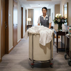 SOGA 2X Stainless Steel Commercial Round Soiled Linen Laundry Trolley Cart with Wheels White