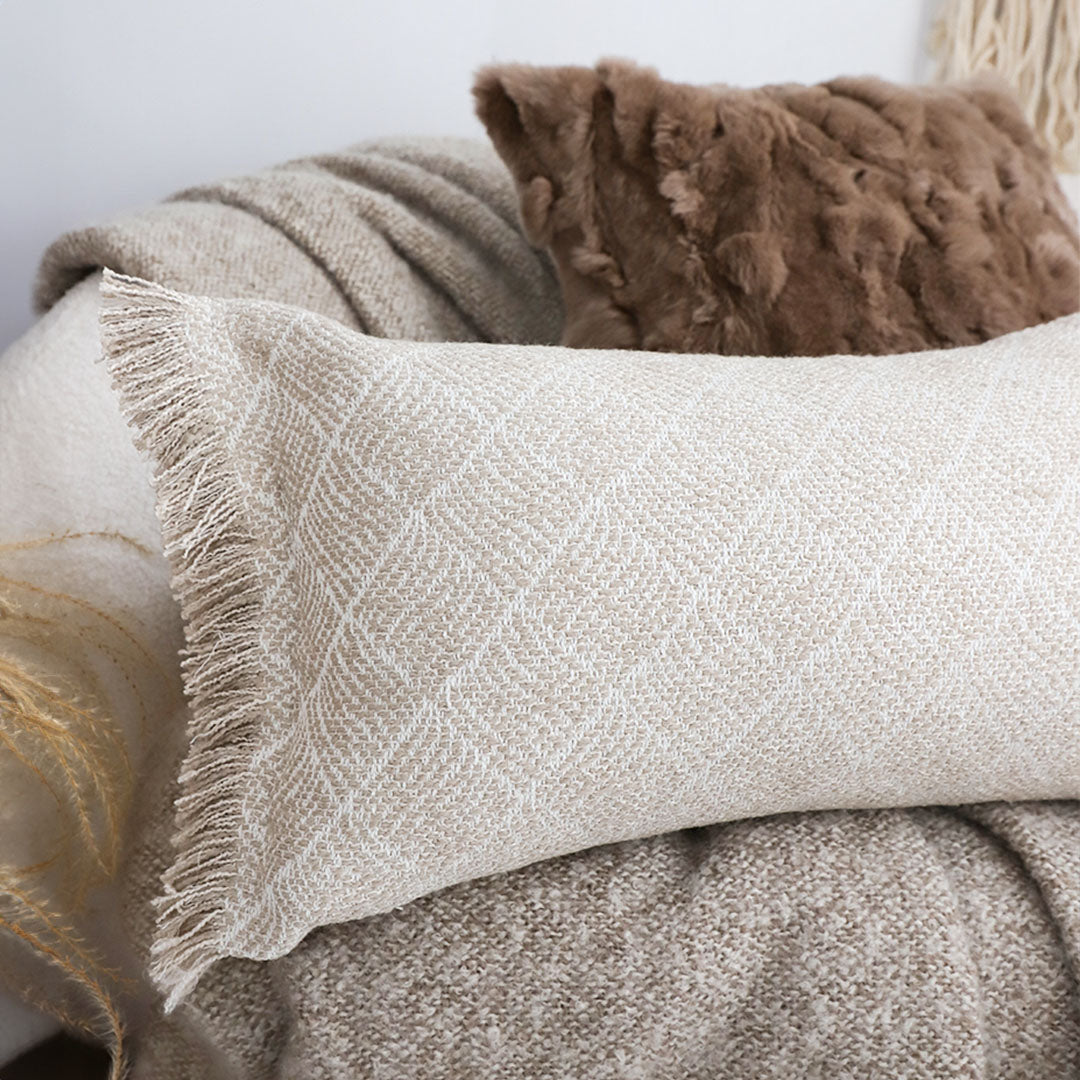 SOGA 2X 35cm Rectangular Natural Woven Diamond Pattern Fringe Trim Throw Pillow