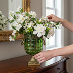 SOGA Green Colored European Glass Jar Flower Vase Solid Base with Metal Handle