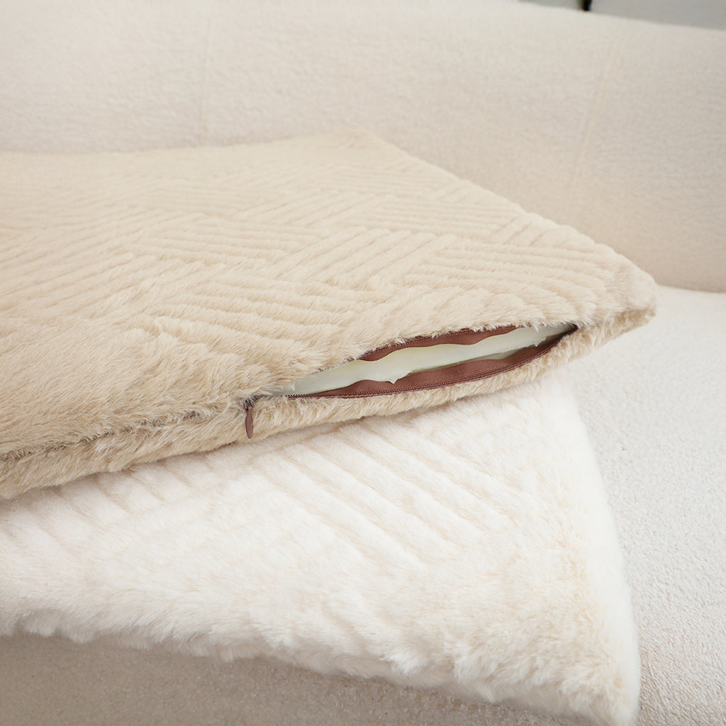 SOGA Beige Chevron Cushion – Soft Plush Backrest Pillow for Home & Office