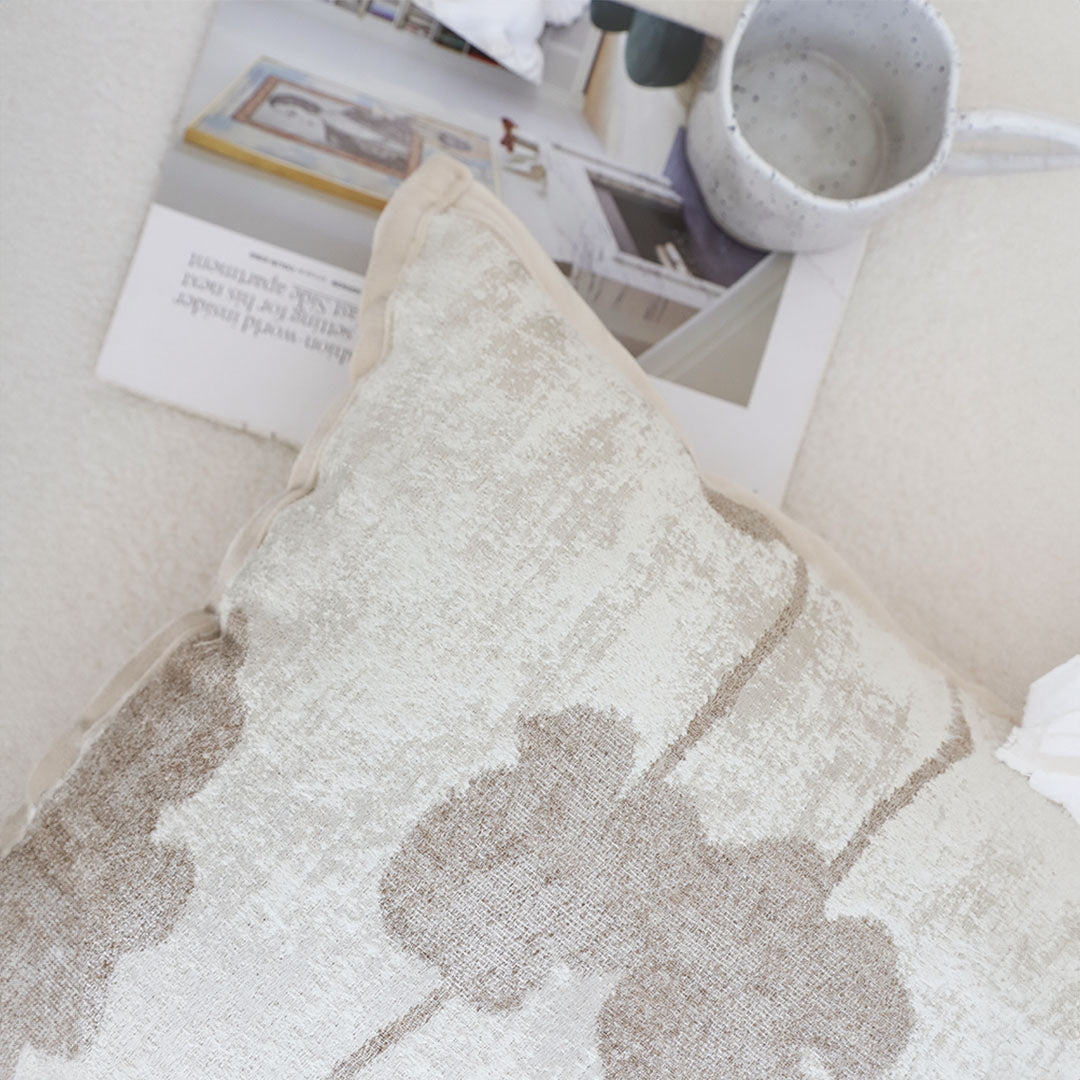 SOGA 2X 45cm Botanical Beige Poppy Flower Print Linen Decorative Throw Pillow