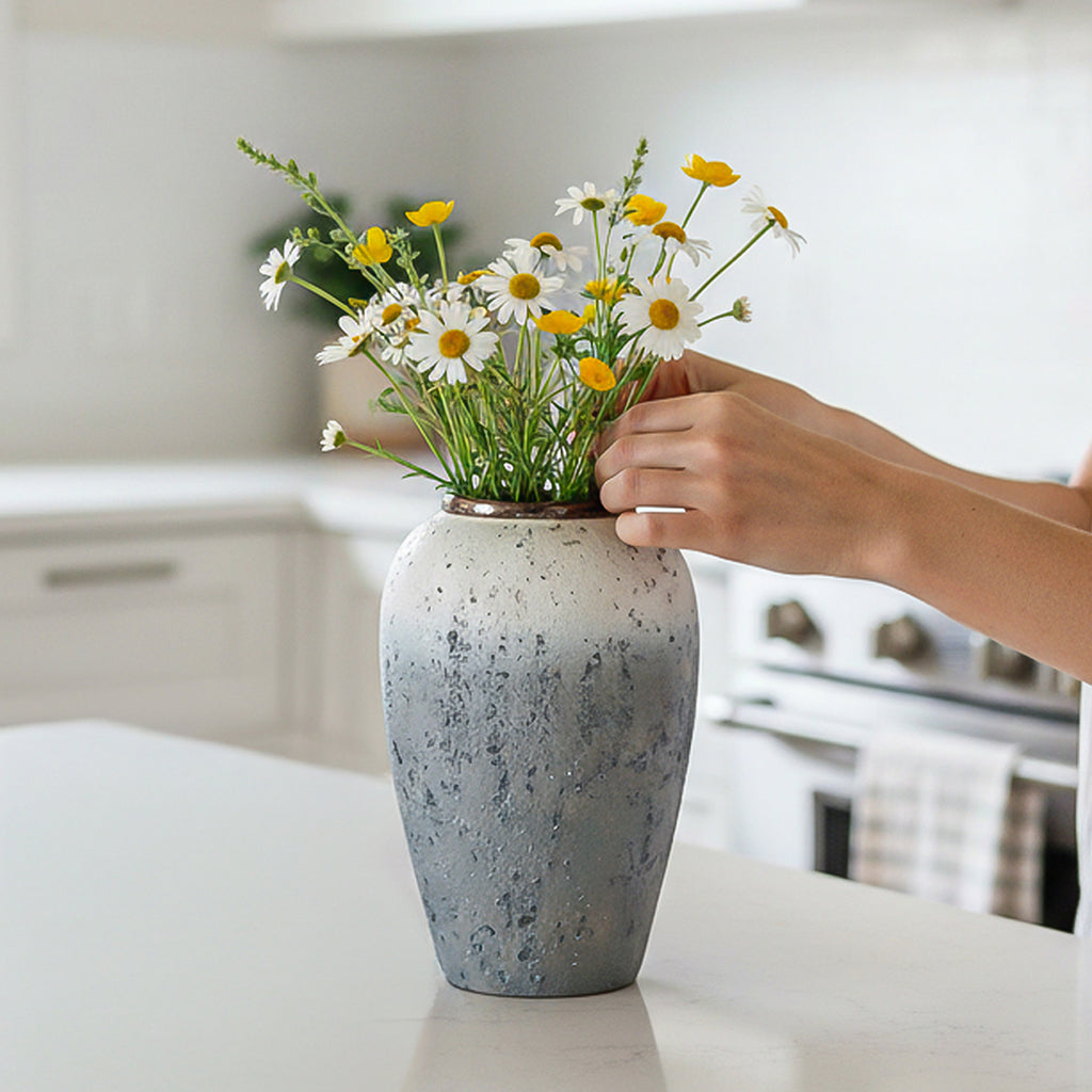 SOGA 30x19cm White and Grey Medium Ceramic Flower Vase Elegant Living Room Home Decor