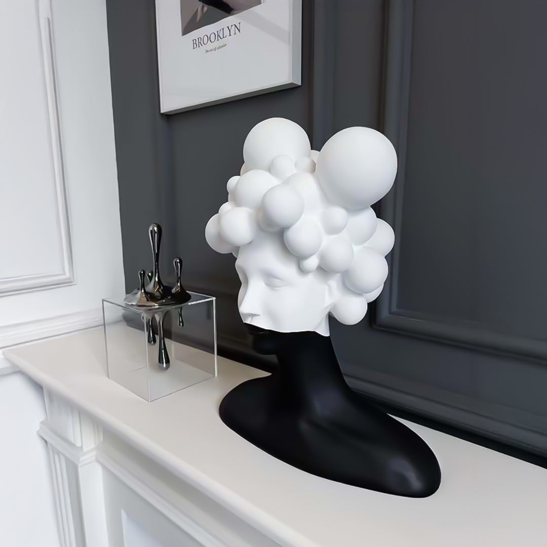 SOGA 30cm Bubble Head Sculpture – Black & White Resin Art for Decor