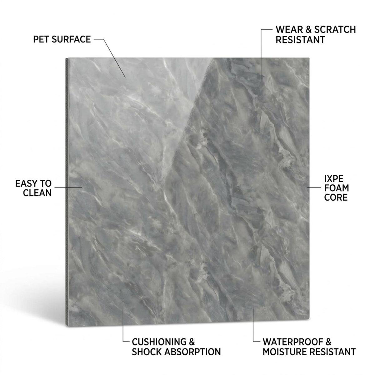 SOGA Peel & Stick Floor and Wall Tiles 60 x 60cm 10 Pack Grey Faux Marble