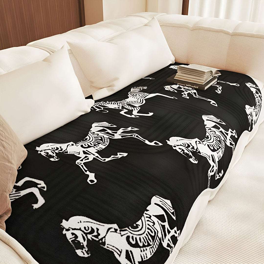 SOGA Four-Seater Black Horse Print 90x260cm Throw Blanket Sofa Cover $ 144