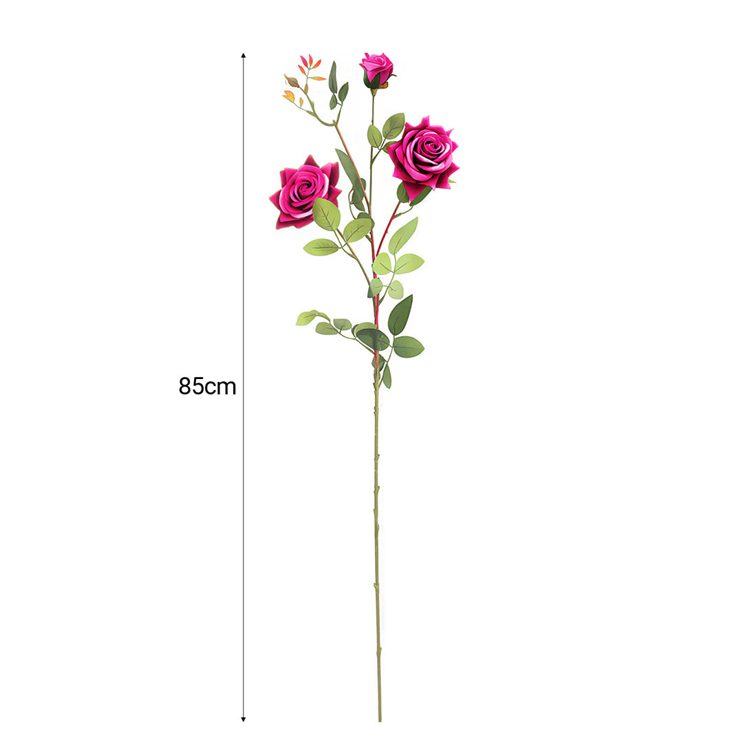 SOGA 67cm Blue Glass Tall Floor Vase and 12pcs Dark Pink Artificial Fake Flower Set