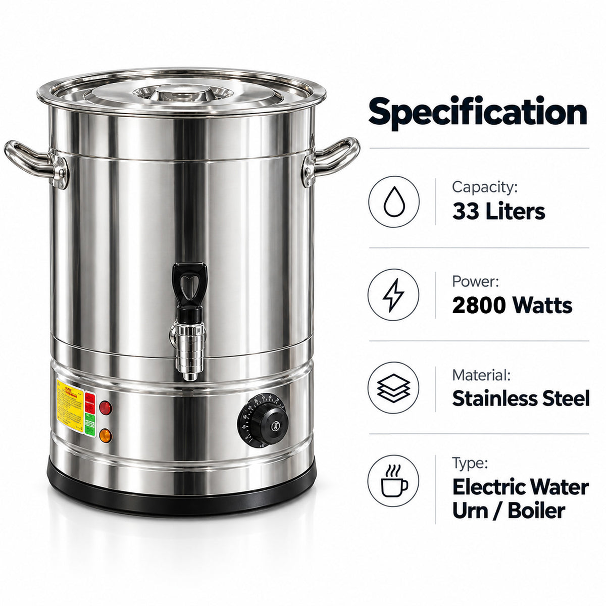 SOGA 2X 33L Stainless Steel URN Commercial Water Boiler 2200W