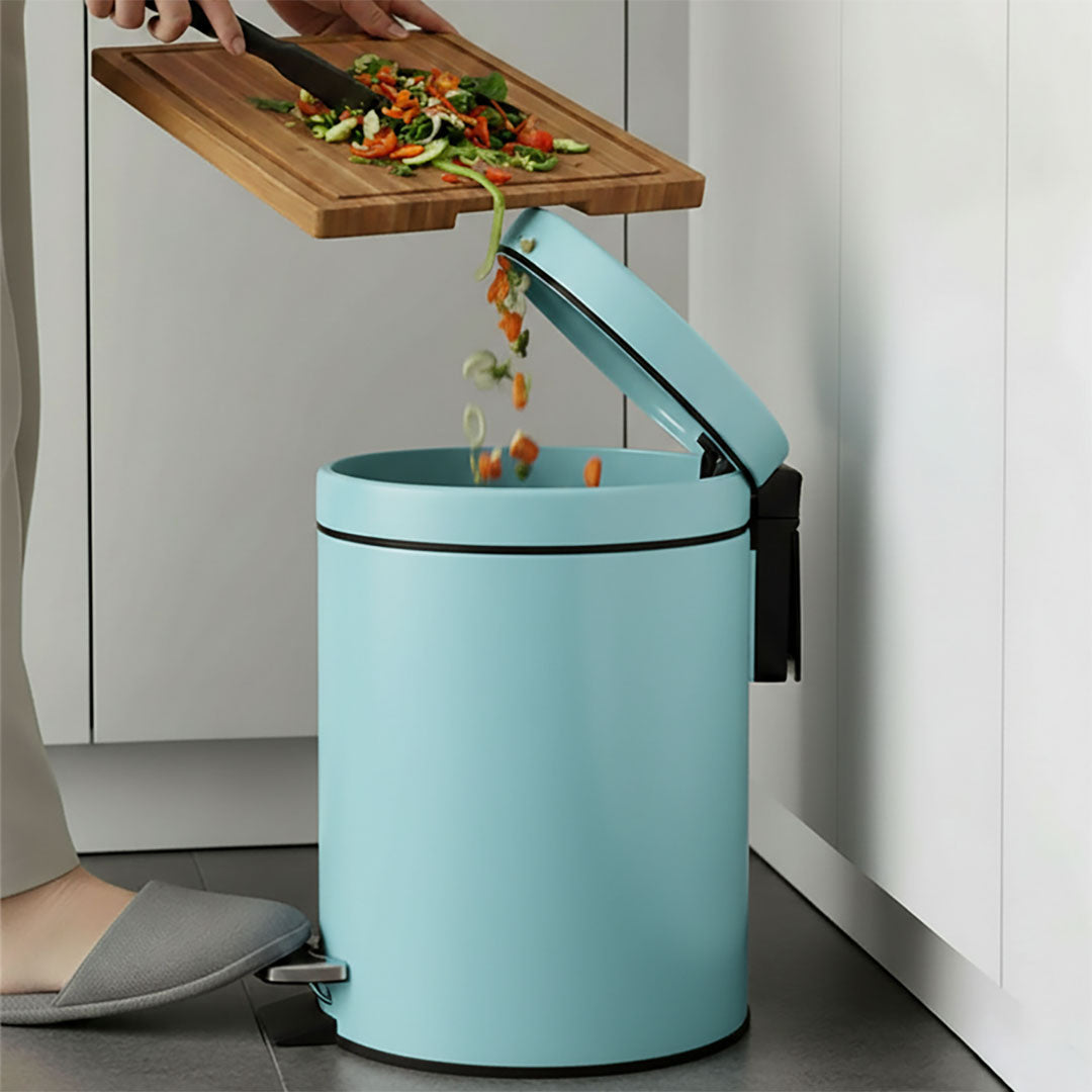 SOGA 4X Foot Pedal Stainless Steel Rubbish Recycling Garbage Waste Trash Bin Round 7L Blue