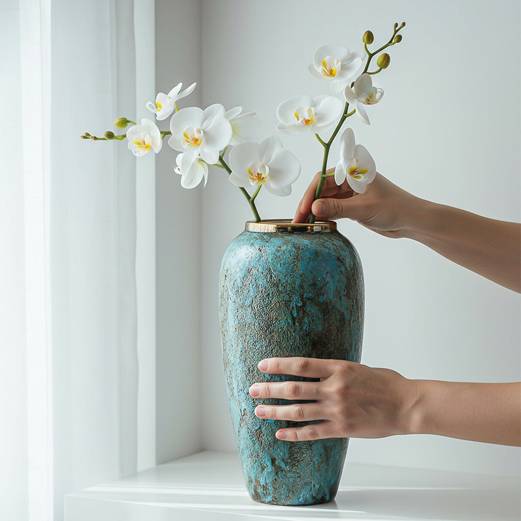 SOGA 35x17cm Light Blue Large Ceramic Flower Vase Elegant Living Room Home Decor