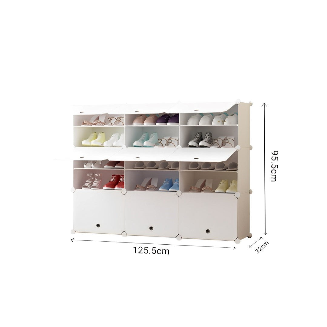 SOGA 5 Tier 3 Column White Shoe Rack Organizer Sneaker Footwear Storage Stackable Stand Cabinet Portable Wardrobe with Cover