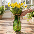 SOGA 51cm Green Glass Oval Floor Vase with Metal Flower Stand