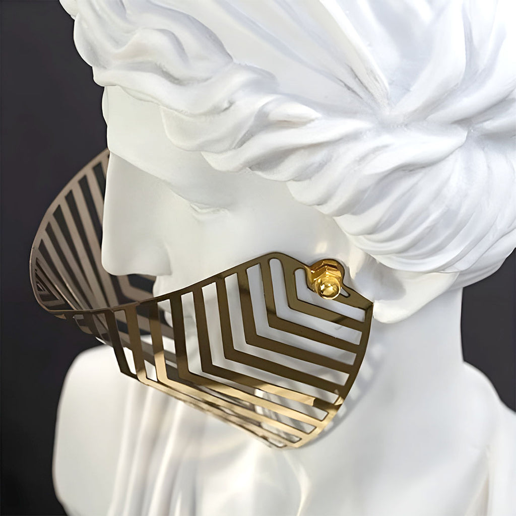 SOGA 45cm White Resin Bust – Gold Striped Mask Sculpture