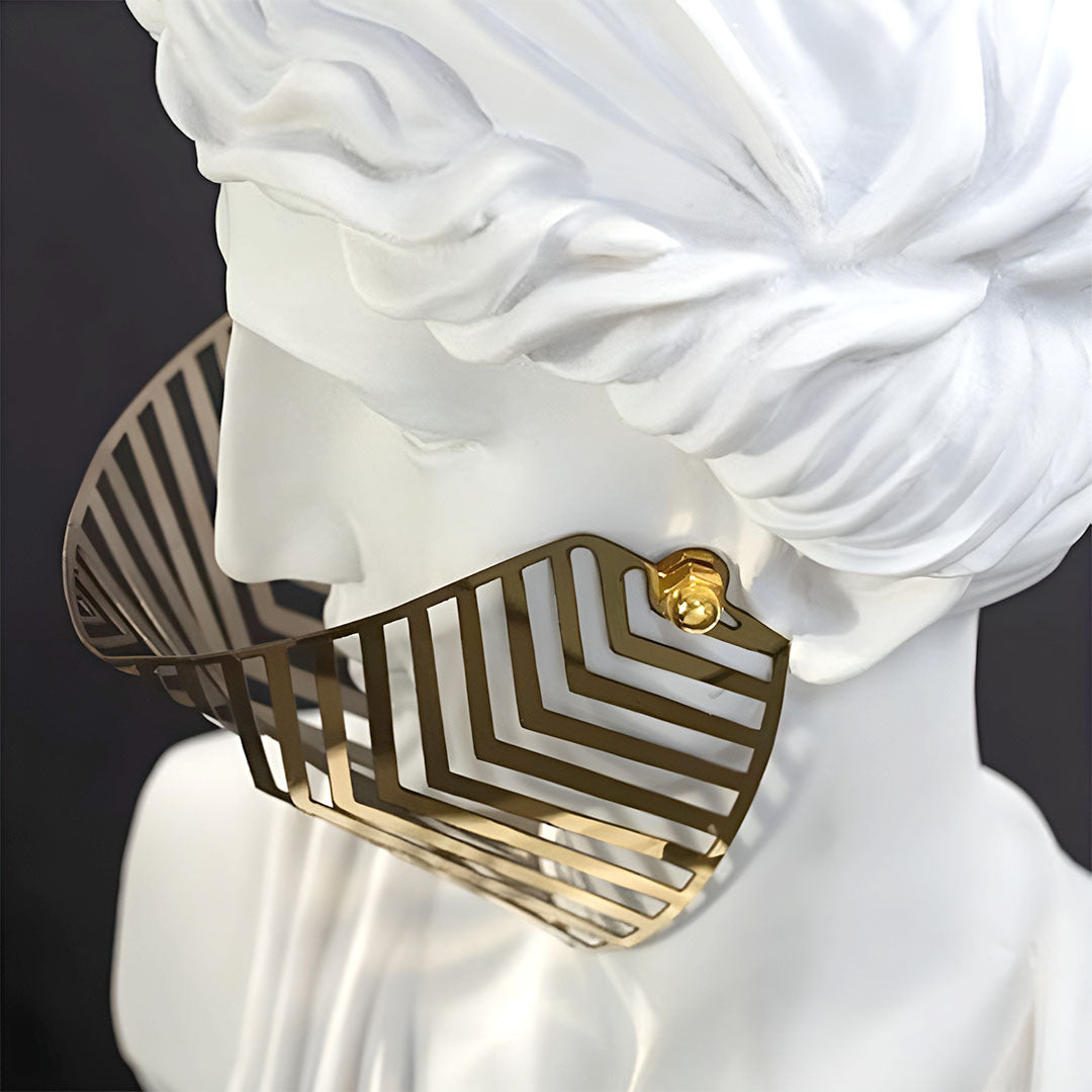 SOGA 45cm White Resin Bust – Gold Striped Mask Sculpture