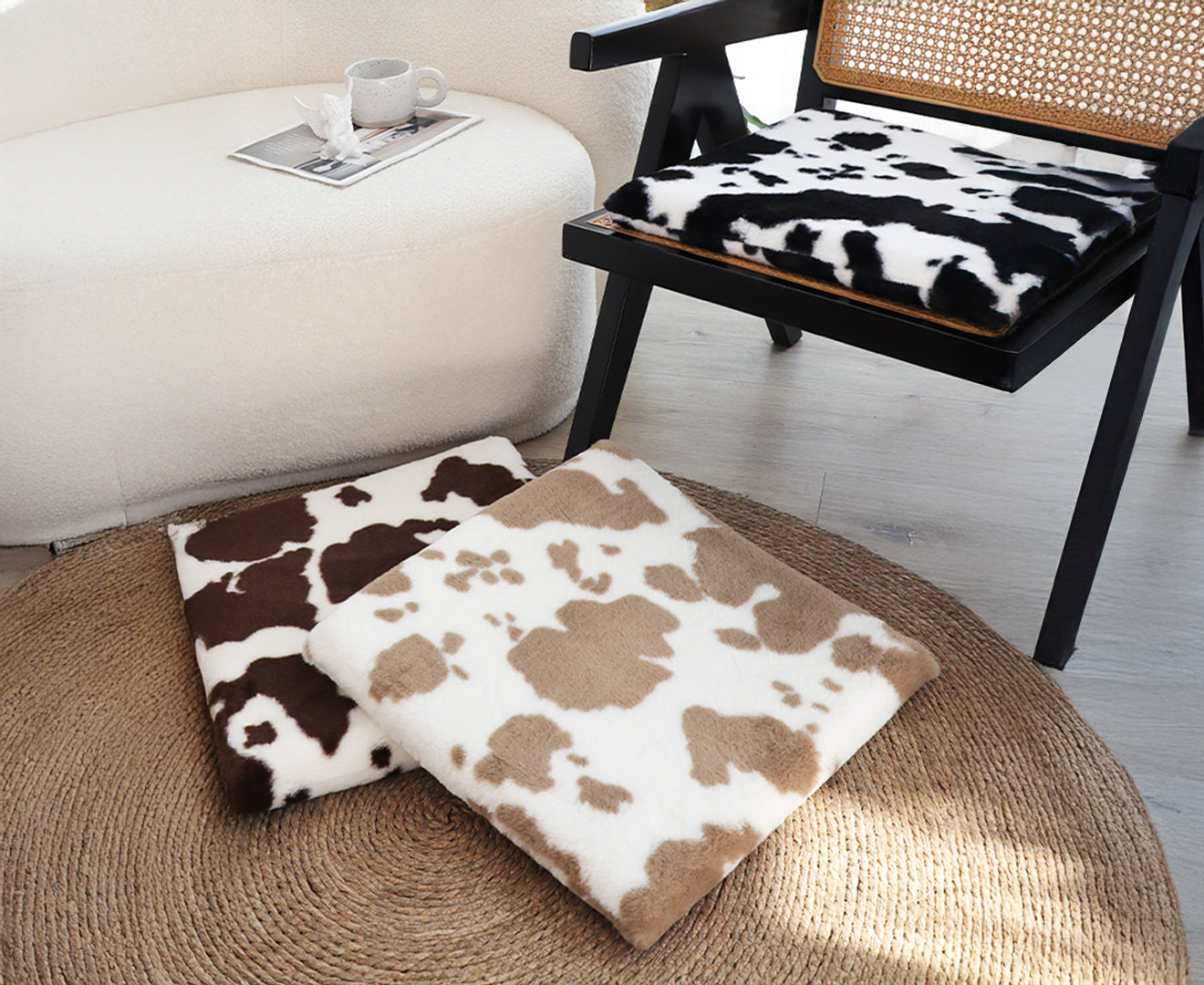 SOGA Brown Cow Print Cushion – Soft Plush Backrest for Home & Office