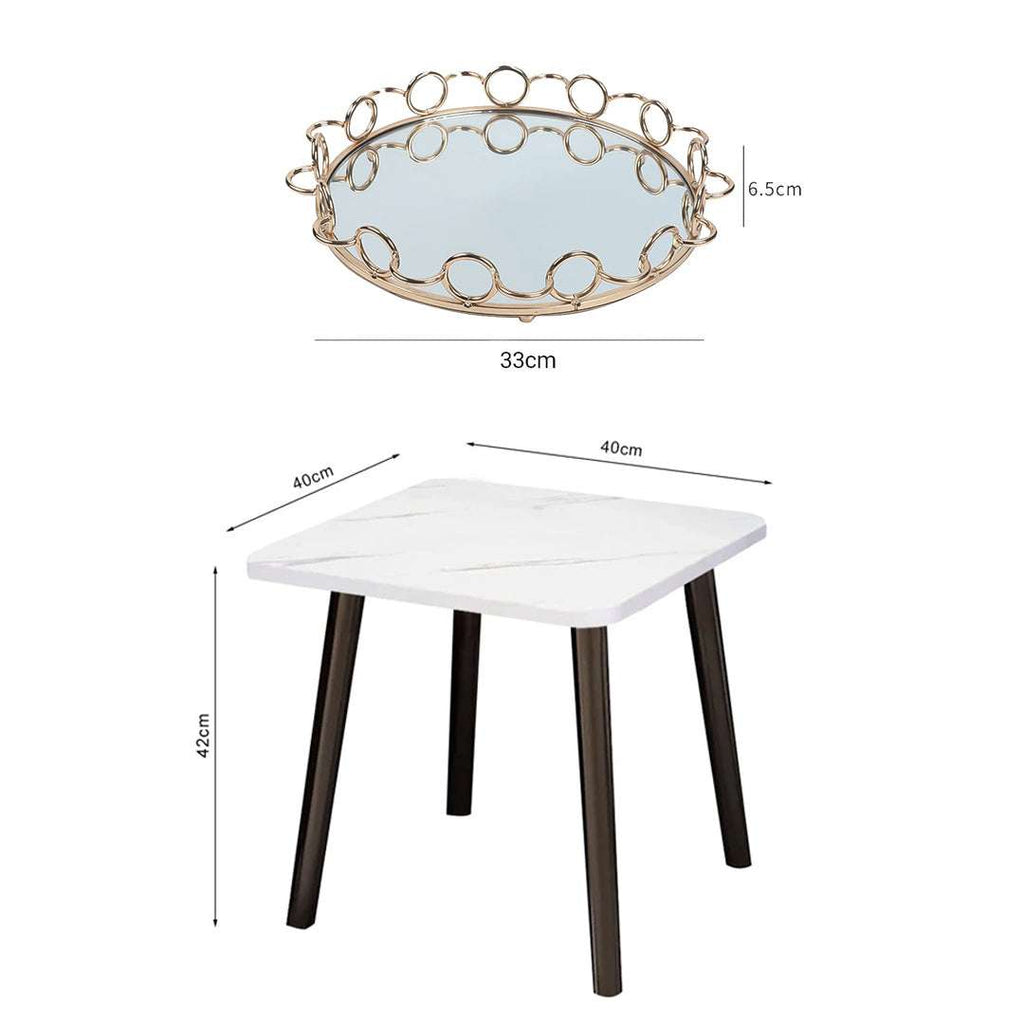 SOGA Home & Living Bundle – White Ceramic Table & Bronze Round Mirror Tray Organizer $ 0