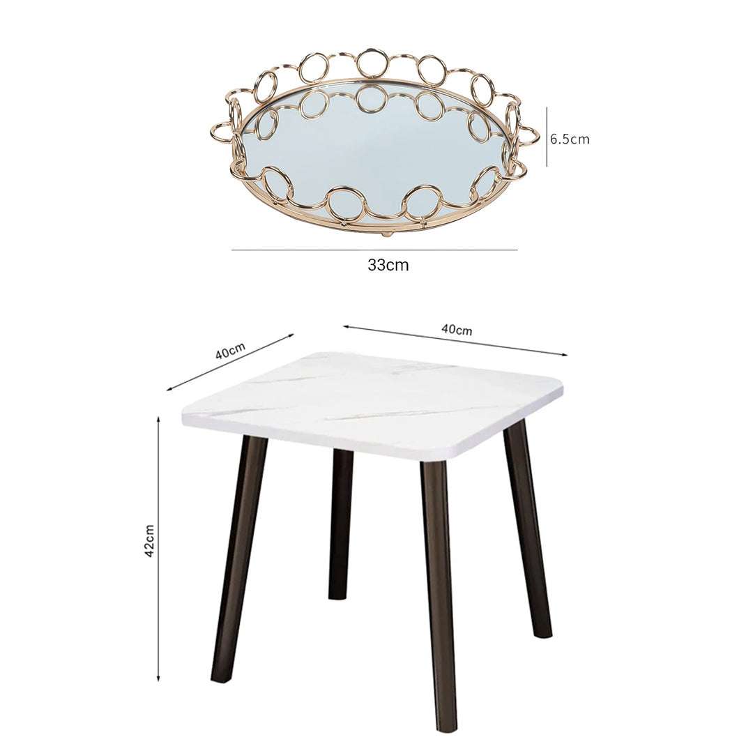 SOGA Home & Living Bundle – White Ceramic Table & Bronze Round Mirror Tray Organizer $ 0
