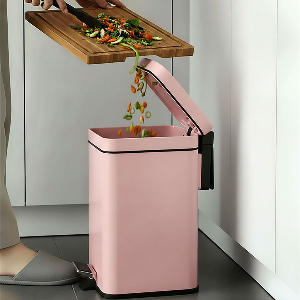 SOGA Foot Pedal Stainless Steel Rubbish Recycling Garbage Waste Trash Bin Square 6L Pink