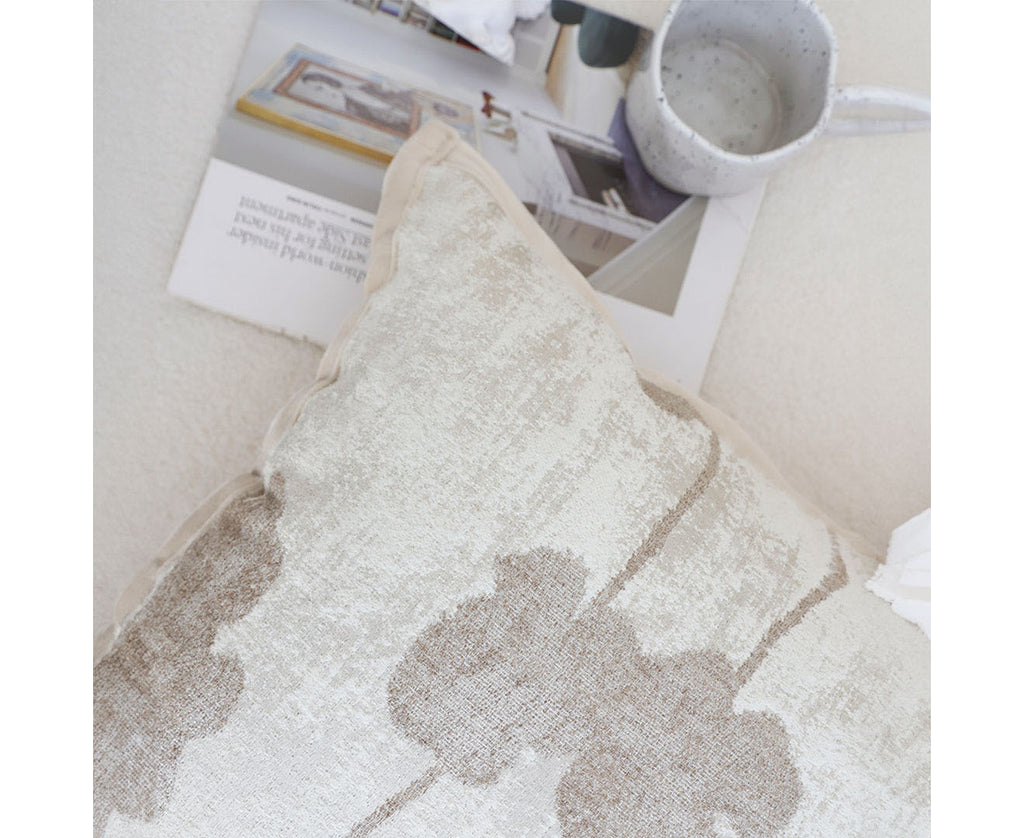 SOGA 45cm Botanical Beige Poppy Flower Print Linen Decorative Throw Pillow