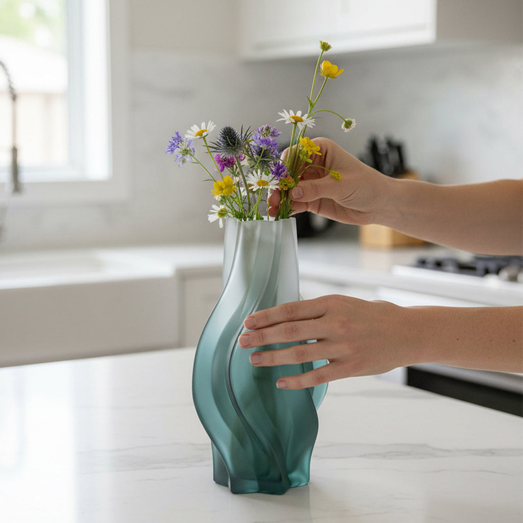 SOGA 32cm Glass Vase Blue with Beautiful glass Bubble Texture Art Vases