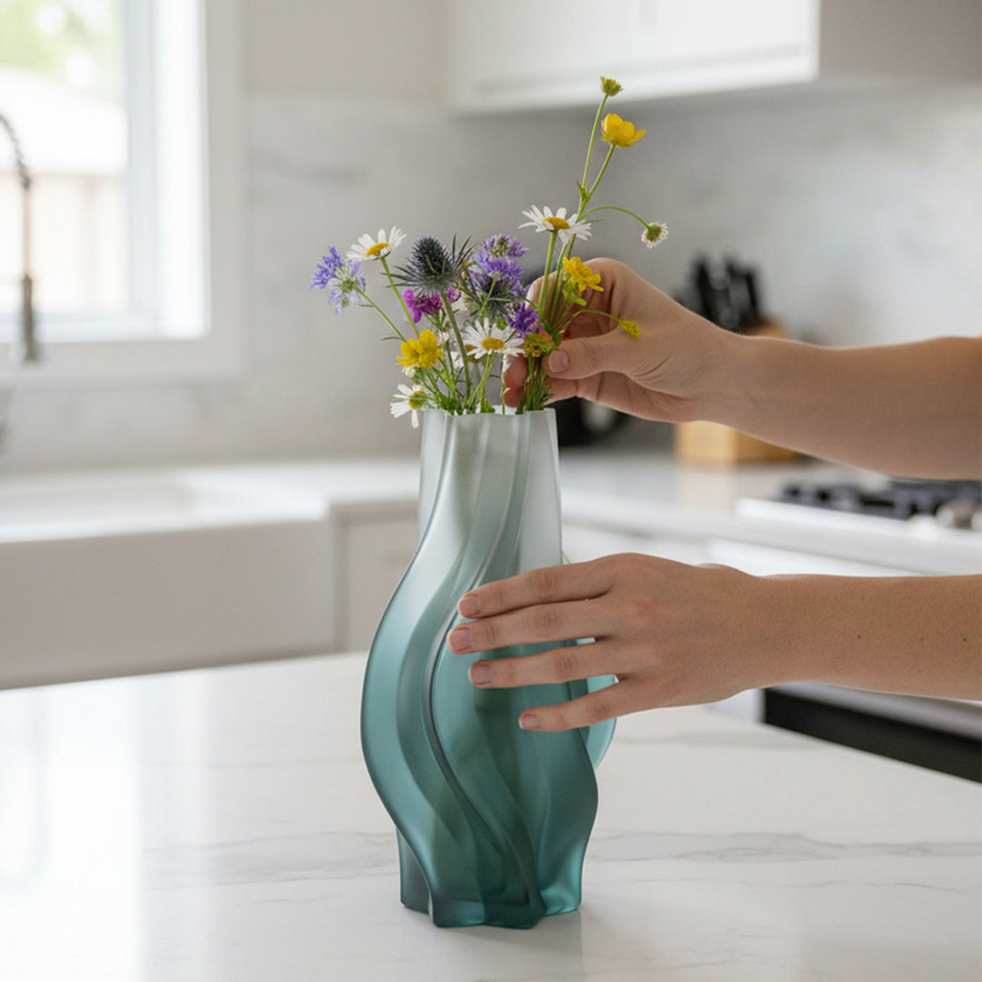 SOGA 32cm Glass Vase Blue with Beautiful glass Bubble Texture Art Vases