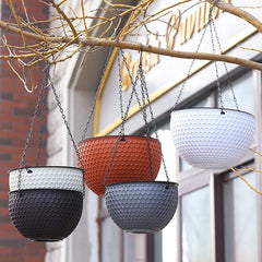 SOGA 2X White Small Hanging Resin Flower Pot Self Watering Basket Planter Outdoor Garden Decor