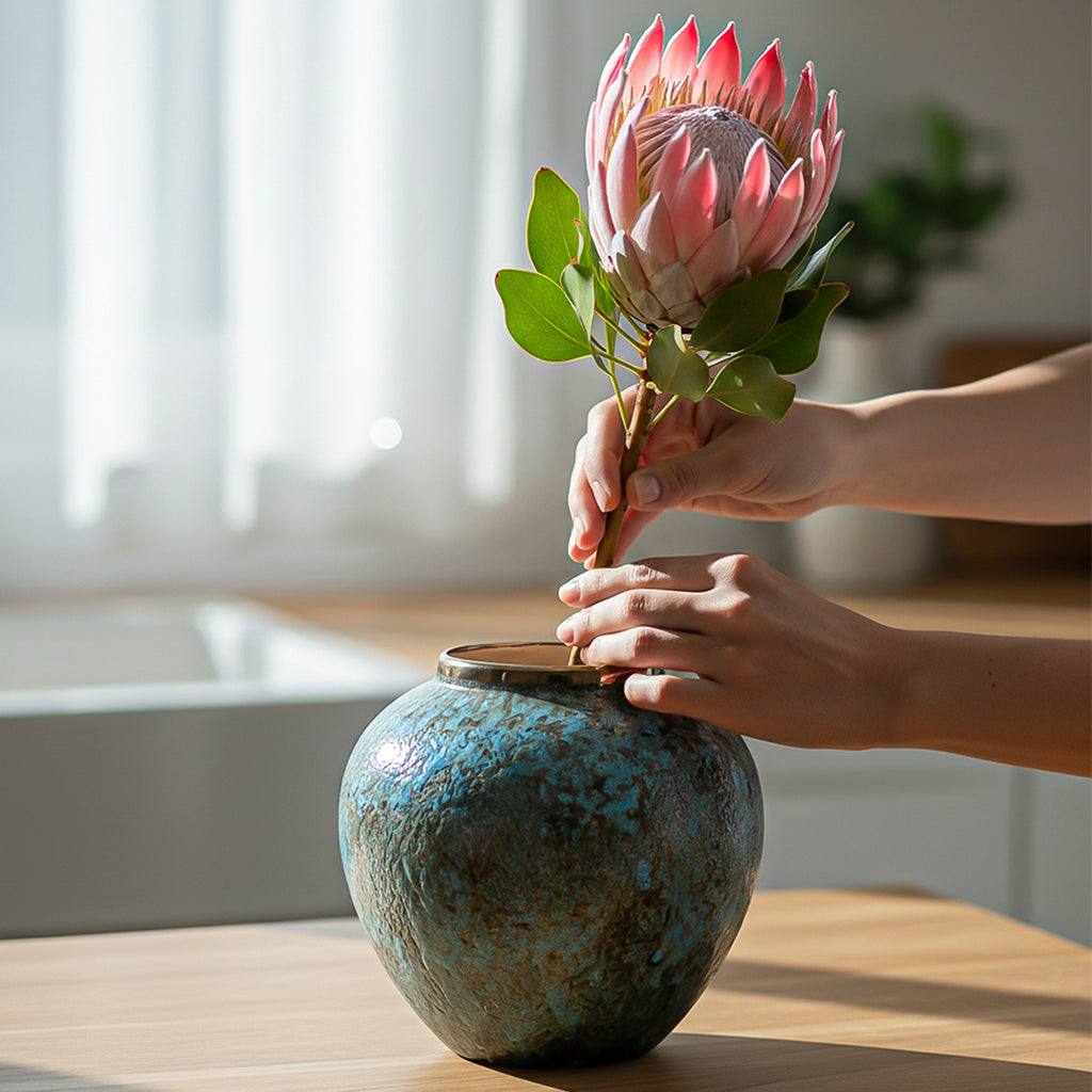 SOGA 21x22cm Light Blue Small Ceramic Flower Vase Elegant Living Room Home Decor