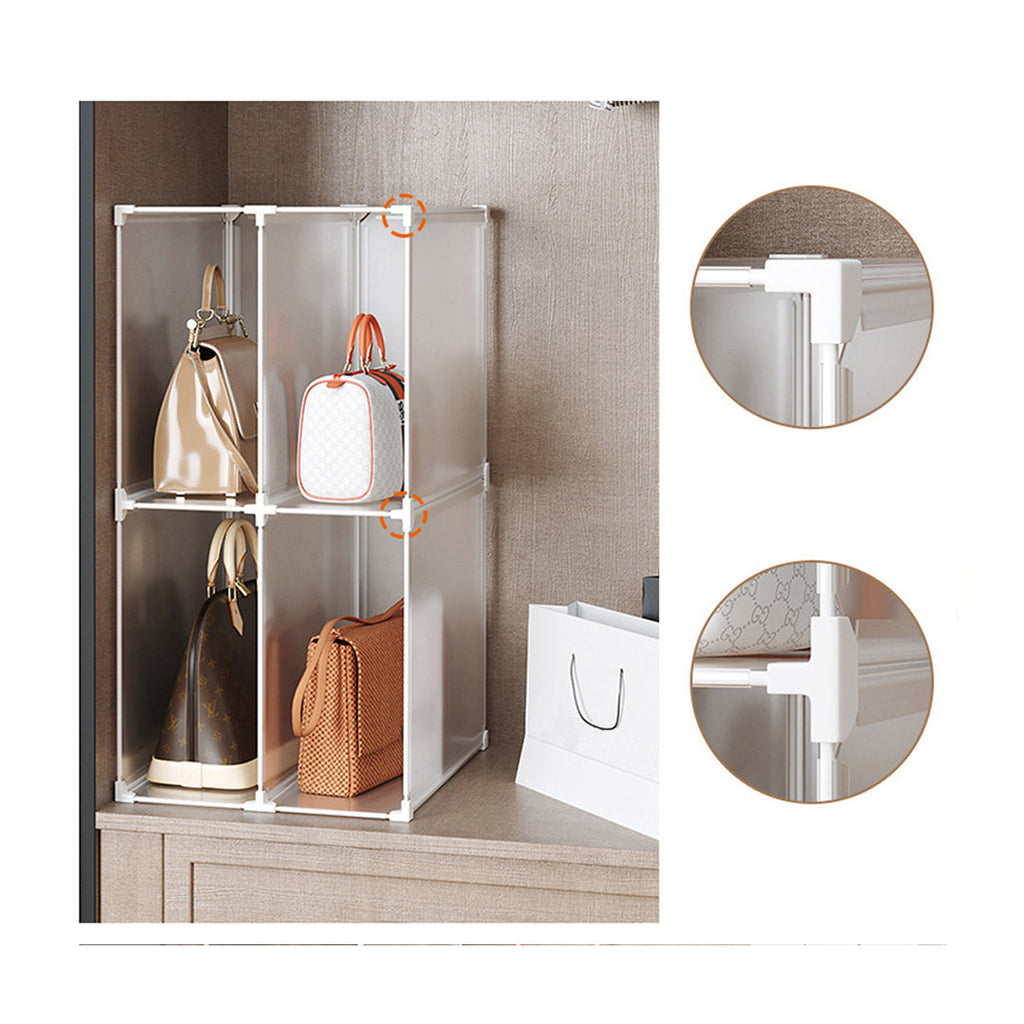 SOGA 2X 2 Tier Multifunctional PP Plastic Bag Box Portable Cubby DIY Storage Shelves Stackable Handbag Purse Organiser