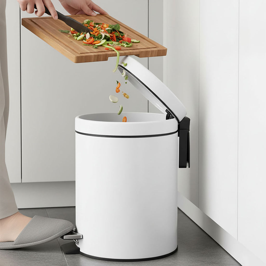 SOGA 4X Foot Pedal Stainless Steel Rubbish Recycling Garbage Waste Trash Bin Round 12L White