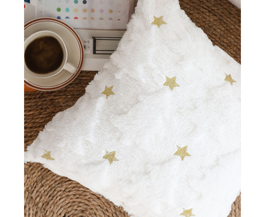 SOGA 45cm Celestial Cream Textured Gold Star Pattern Throw Pillow
