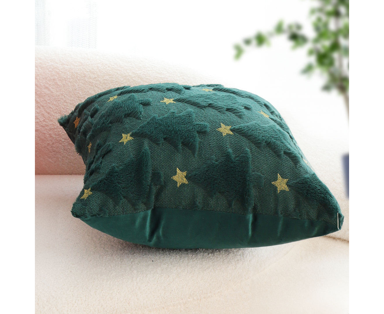 SOGA 45cm Festive Teal Christmas Tree Gold Star Holiday Throw Pillow