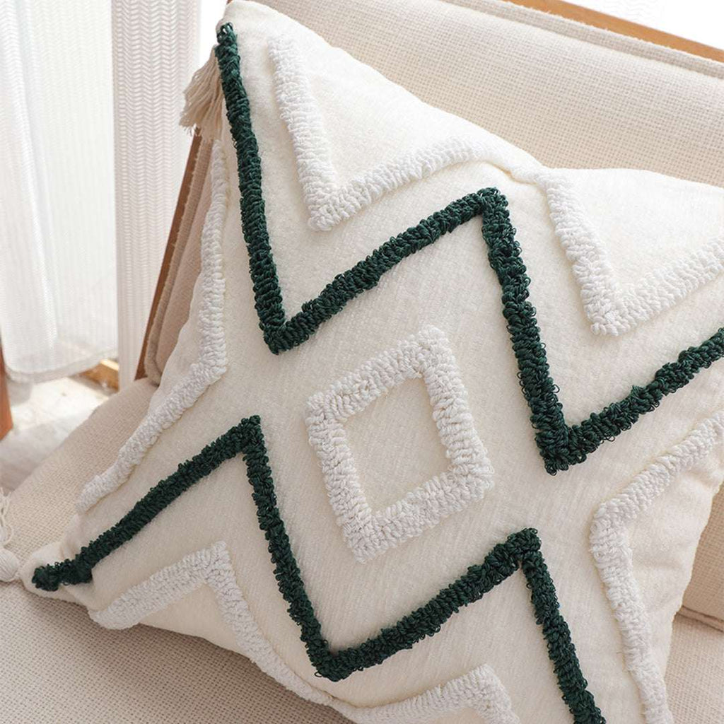 SOGA Boho Tufted Cushion 45cm Tassel Beige Green Geometric Chevron Throw Pillow $ 72