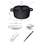 SOGA Kitchenware Bundle – White Japanese Ceramic Dinnerware Set & Black Cast Iron Stewpot $ 140