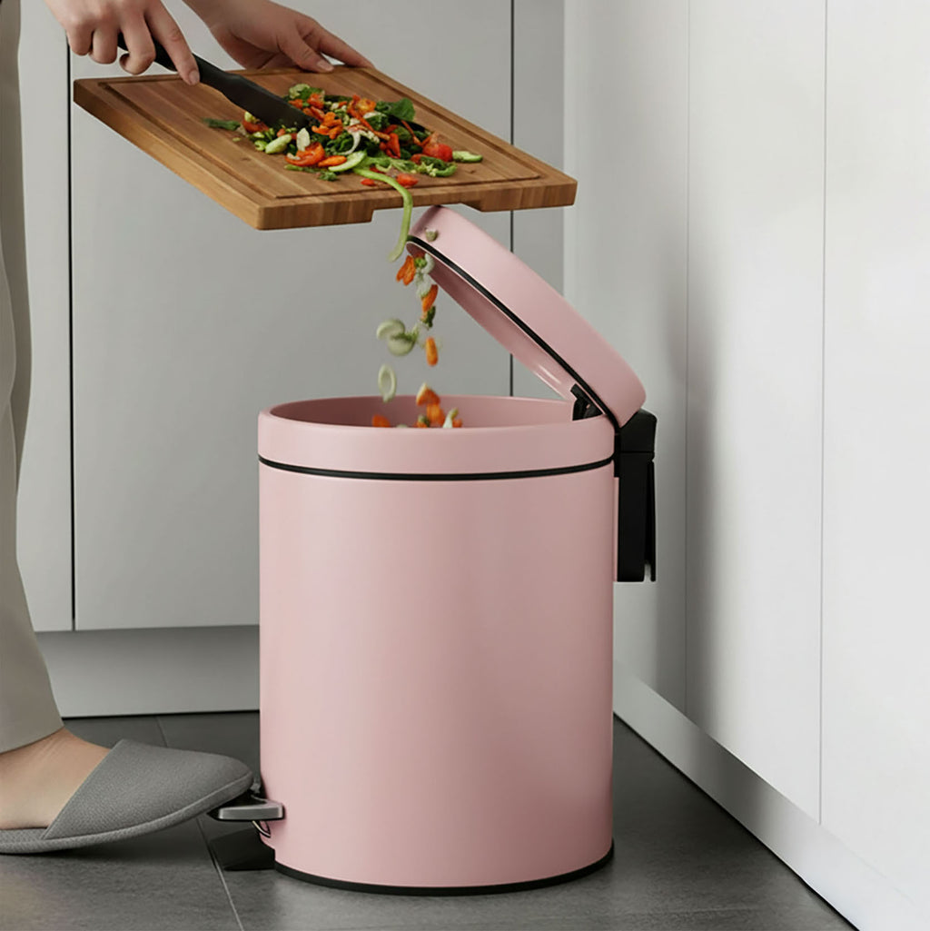 SOGA 4X Foot Pedal Stainless Steel Rubbish Recycling Garbage Waste Trash Bin Round 12L Pink