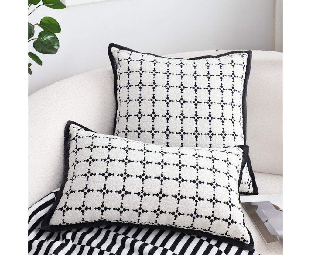 SOGA 50cm Moroccan Black Cross Pattern Black Trim Decorative Throw Pillow