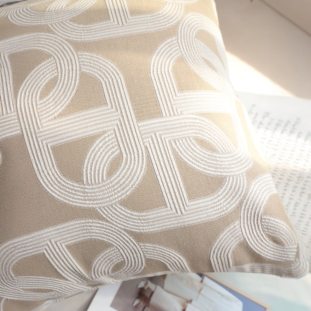 SOGA 2X 50cm Throw Pillow Beige Interlocking Geometric Pattern Modern Accent for Home Décor