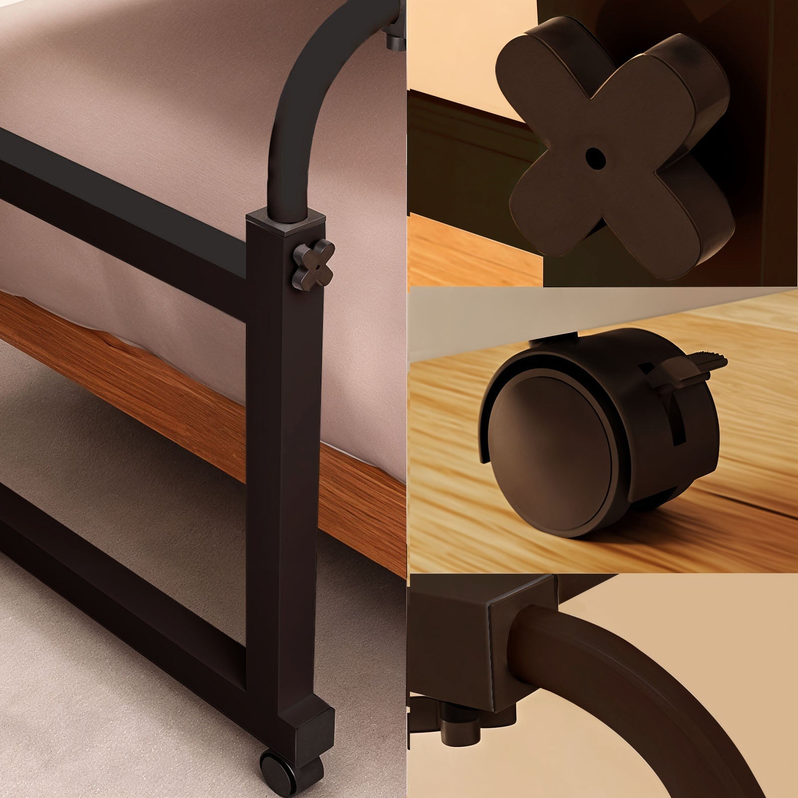 SOGA 140x45cm Black Cross Bed Movable Desk Table w/ Adjustable Length & Height