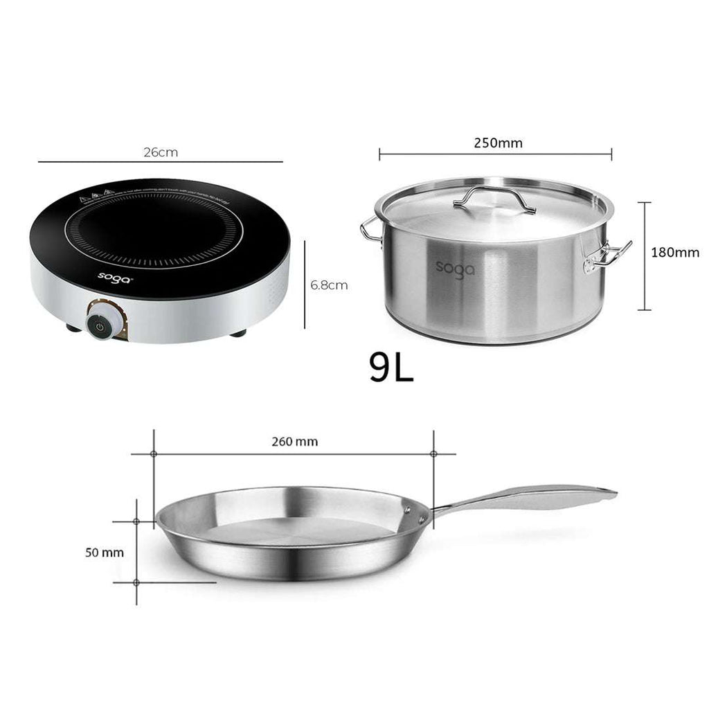 SOGA Kitchenware Bundle – 26cm Smart Induction Cooktop, Stainless Fry Pan & 9L Stock Pot $ 309