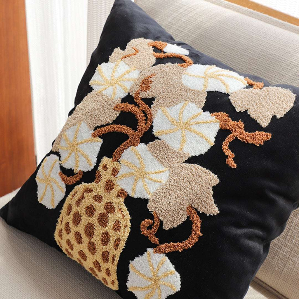 SOGA 2X 45cm Black Gold Wicker Basket Floral Embroidered Throw Pillow $ 118