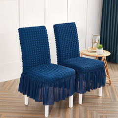 SOGA 2X Blue Chair Cover Seat Protector with Ruffle Skirt Stretch Slipcover Wedding Party Home Decor