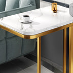 SOGA 30x50cm White Stone-Patterned  Side Square Mini Table w/ Gold Metal Legs