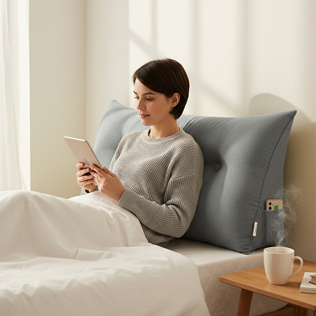 SOGA 2X 100cm Light Grey Triangular Wedge Bed Pillow Headboard Backrest Bedside Tatami Cushion Home Decor