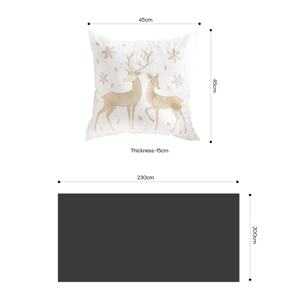 SOGA Christmas Bundle – 2 White & Gold Christmas Reindeer Pillow & White Chenille Fleece Throw $ 260