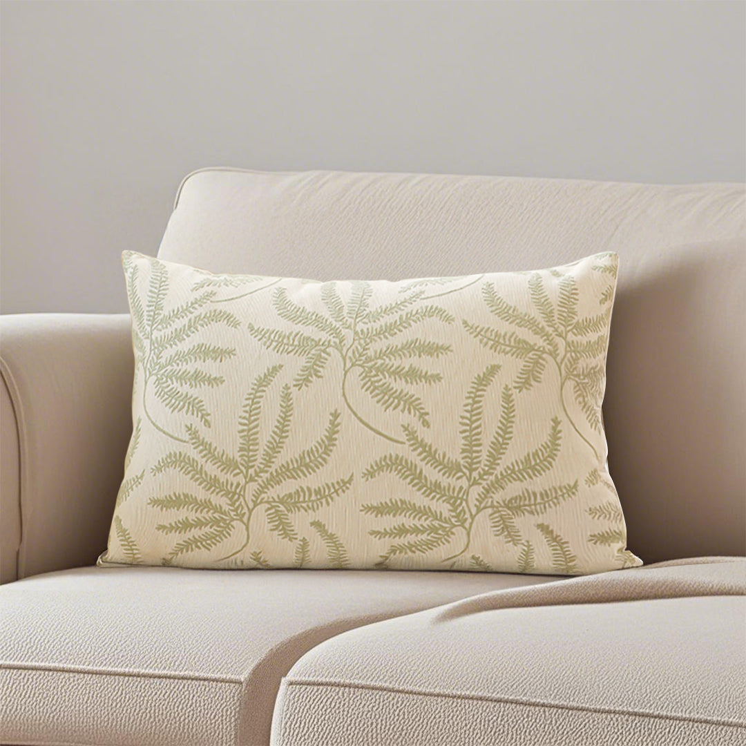 SOGA 35cm Botanical Green Fern Leaf Embroidered Decorative Throw Pillow