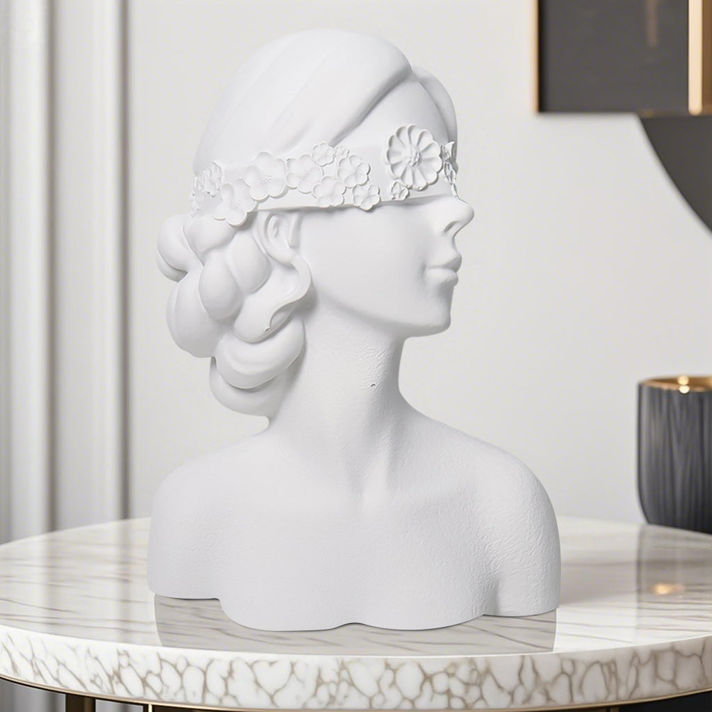 SOGA 36cm White Resin Sculpture – Blindfold Lady Bust Home Decor