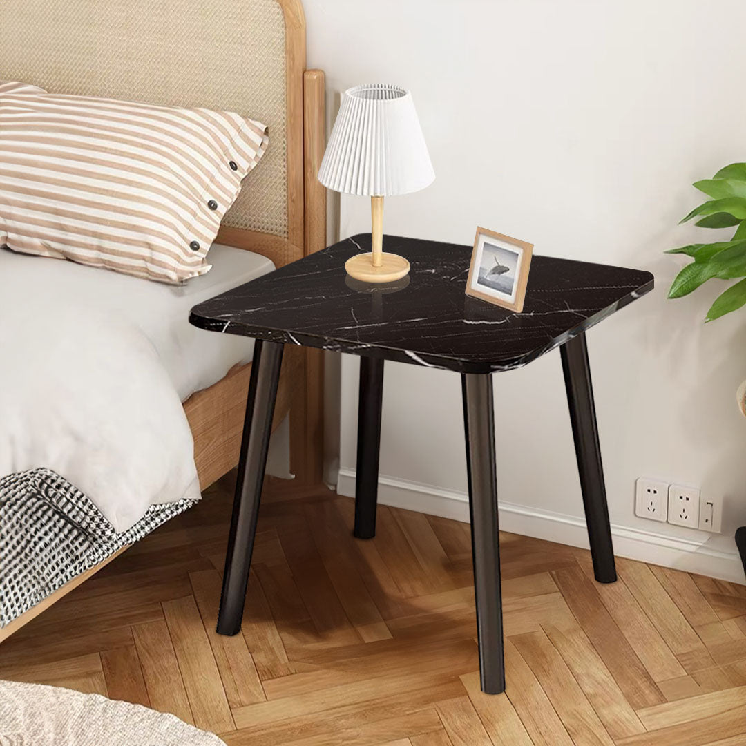 SOGA 2X 40cm Black Ceramic Table Stone Pattern Compact Modern Design with Black Legs