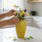SOGA 30x19cm Yellow with White Mini Floral Medium Ceramic Flower Vase Elegant Living Room Home Decor