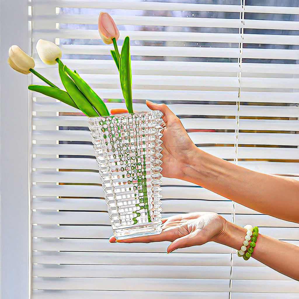 SOGA 22.5cm Handcrafted Clear Glass Vase Classic Design for Home Decor