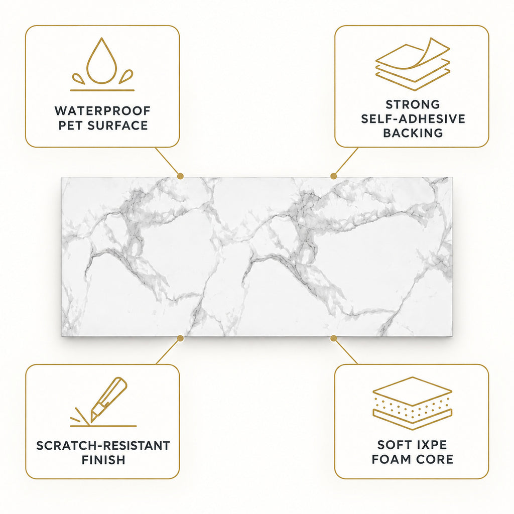 SOGA Peel & Stick Floor and Wall Tiles 30 x 60cm 10 Pack White Grey Faux Marble